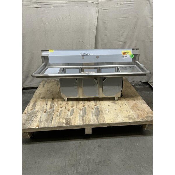 Scratch and Dent Steelton 54" Three Compartment Commercial Sink with Two 12" Drainboards