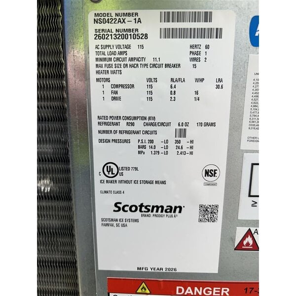 Scratch and Dent Scotsman NS0422AX-1A Prodigy® Plus Series 22" Air-Cooled Nugget Ice Machine - 430 lb., 115V