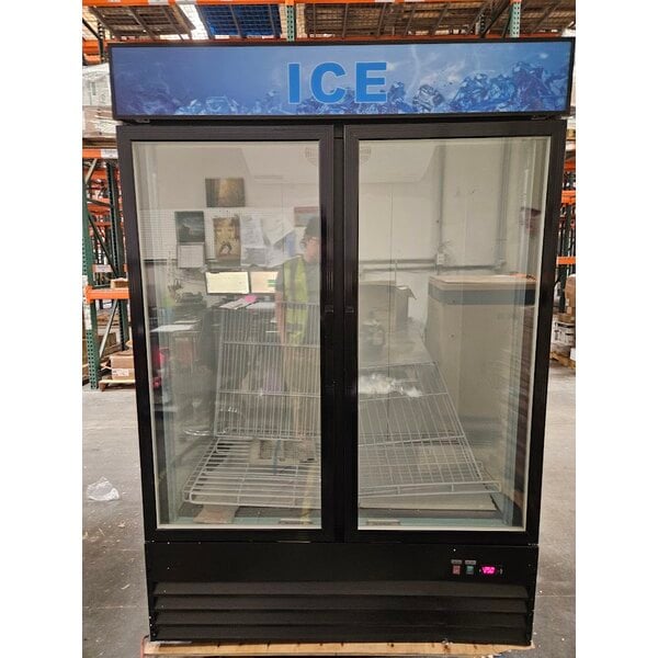 Scratch and Dent Avantco GD-ICE-49F 53" Black Indoor Glass Door Ice Merchandiser