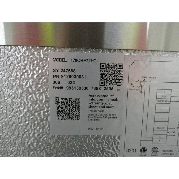 Scratch and Dent Avantco CBE-72-HC 72" 4 Drawer Refrigerated Chef Base