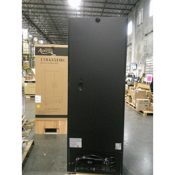 Scratch and Dent Avantco GDC-23-HC 28 3/8" Black Left-Hinged Swing Glass Door Merchandiser Refrigerator with LED Lighting