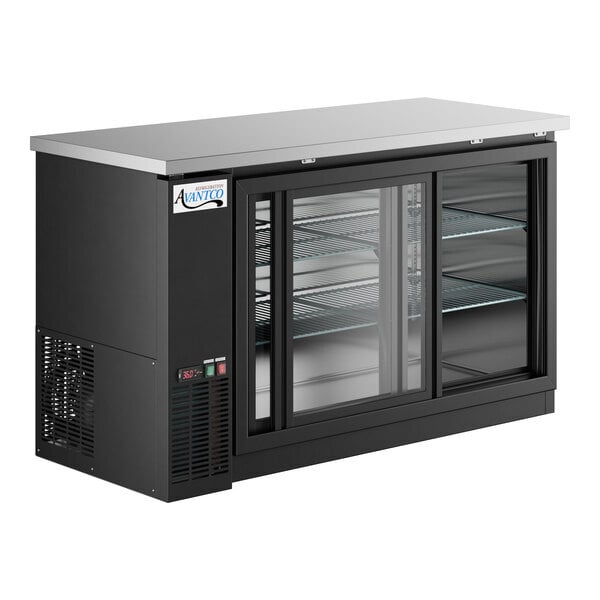 Scratch and Dent Avantco UBB-60S-HC 60" Black Counter Height Narrow Sliding Glass Door Back Bar Refrigerator with LED Lighting