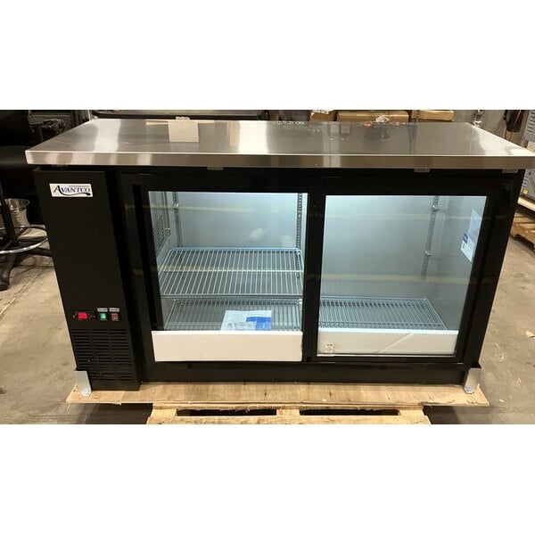 Scratch and Dent Avantco UBB-60S-HC 60" Black Counter Height Narrow Sliding Glass Door Back Bar Refrigerator with LED Lighting
