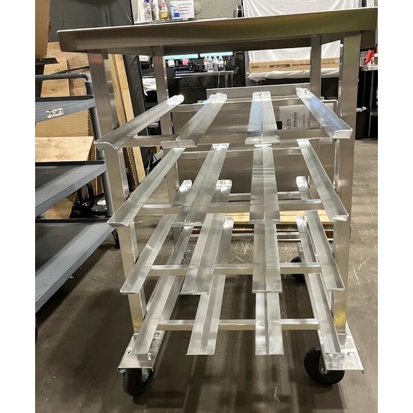Scratch and Dent Regency Half-Size Mobile Aluminum Can Rack for #10 and #5 Cans with Stainless Steel Top and Mounted #1 Can Opener Base