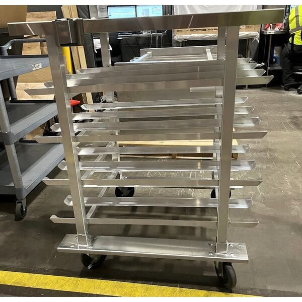 Scratch and Dent Regency Half-Size Mobile Aluminum Can Rack for #10 and #5 Cans with Stainless Steel Top and Mounted #1 Can Opener Base