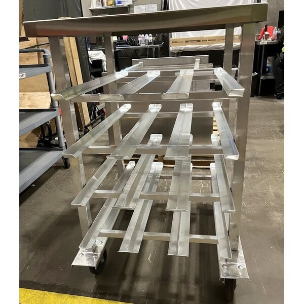 Scratch and Dent Regency Half-Size Mobile Aluminum Can Rack for #10 and #5 Cans with Stainless Steel Top and Mounted #1 Can Opener Base