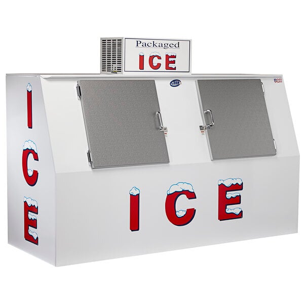 Scratch and Dent Leer 75ASL-R290 96" Outdoor Auto Defrost Ice Merchandiser with Slanted Front and Galvanized Steel Doors