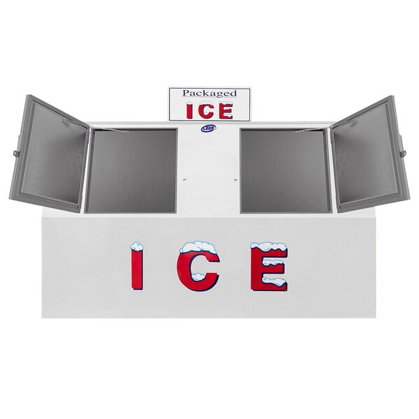 Scratch and Dent Leer 75ASL-R290 96" Outdoor Auto Defrost Ice Merchandiser with Slanted Front and Galvanized Steel Doors