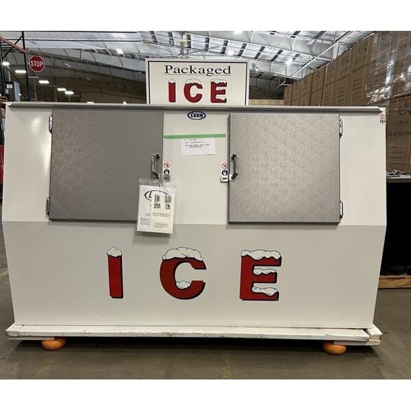 Scratch and Dent Leer 75ASL-R290 96" Outdoor Auto Defrost Ice Merchandiser with Slanted Front and Galvanized Steel Doors