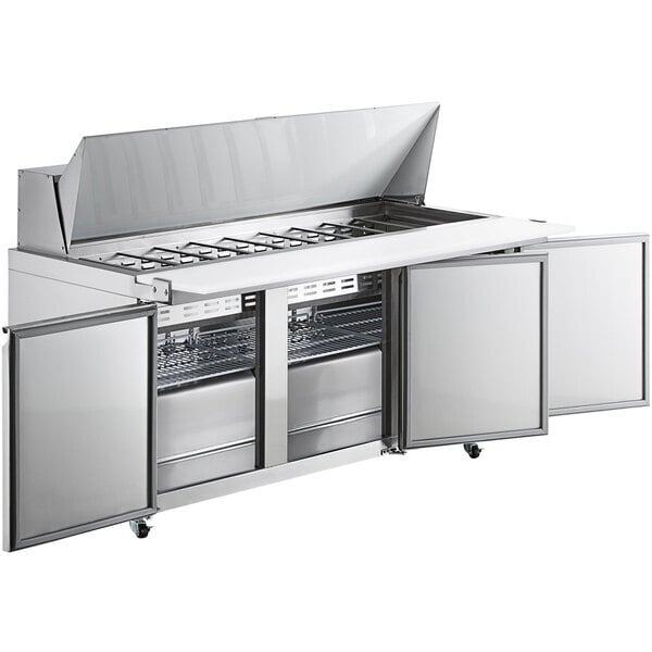 Scratch and Dent Avantco SS-PT-71M-AC 70" ADA Height 3 Door Stainless Steel Mega Top / Cutting Top Refrigerated Sandwich Prep Table with 11 1/2" Cutting Board