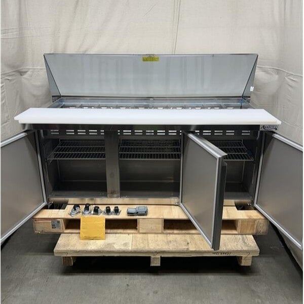 Scratch and Dent Avantco SS-PT-71M-AC 70" ADA Height 3 Door Stainless Steel Mega Top / Cutting Top Refrigerated Sandwich Prep Table with 11 1/2" Cutting Board