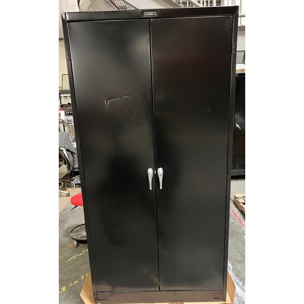 Scratch and Dent Tennsco 18" x 36" x 72" Black Deluxe Storage Cabinet with Solid Doors - Assembled 7218DLX-BLK