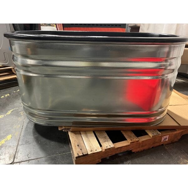 Scratch and Dent Marco Company 50" x 26" x 32" Galvanized Display Bin with Plastic Liner, Drain, and Casters