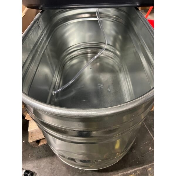 Scratch and Dent Marco Company 50" x 26" x 32" Galvanized Display Bin with Plastic Liner, Drain, and Casters