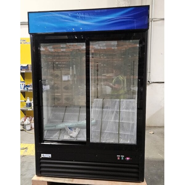Scratch and Dent Avantco GDS-47-HC 53" Black Sliding Glass Door Merchandiser Refrigerator with LED Lighting