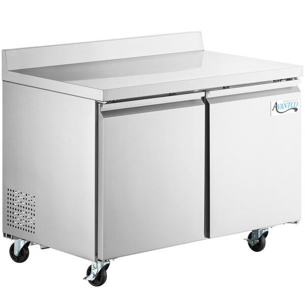 Scratch and Dent Avantco SS-WT-48R-HC 48" Two Door Worktop Refrigerator with 3 1/2" Backsplash