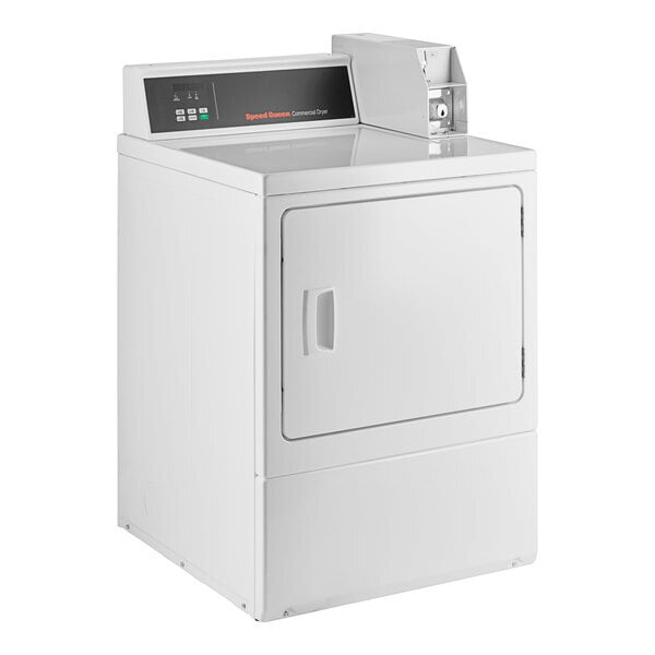 Scratch and Dent Speed Queen Quantum Gold Pro DV6000WE 7.0 cu. ft. 27" Left Hinged Front Load Electric Commercial Dryer with Rear Control - Coin Operated