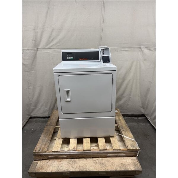 Scratch and Dent Speed Queen Quantum Gold Pro DV6000WE 7.0 cu. ft. 27" Left Hinged Front Load Electric Commercial Dryer with Rear Control - Coin Operated