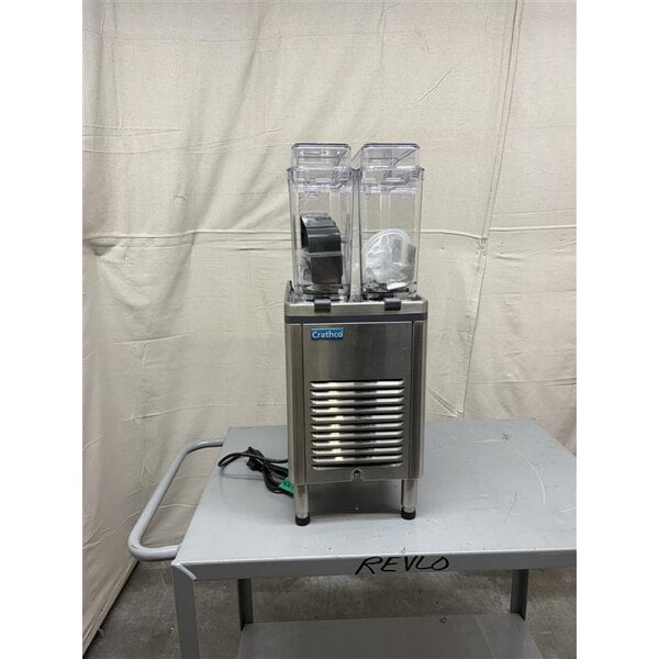Scratch and Dent Crathco Mini Double 2.4 Gallon Bowl Premix Cold Beverage Dispenser with Agitation Function and Polycarbonate Lids