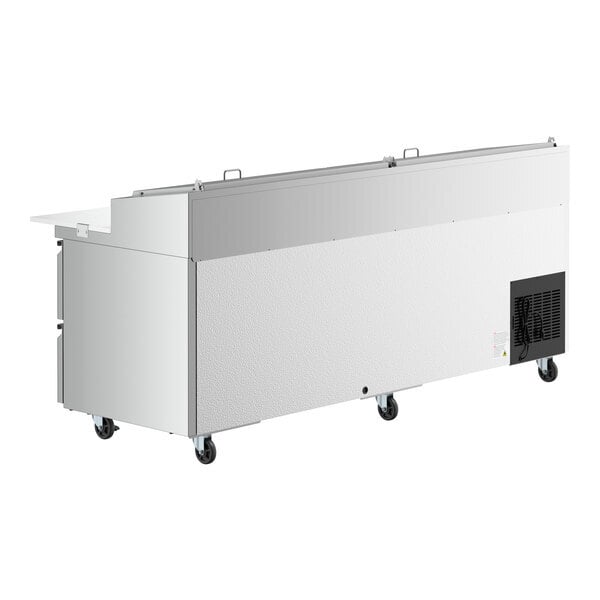 Scratch and Dent Avantco SSPPT-3G 94" 1 Door Refrigerated Pizza Prep Table with 4 Drawers