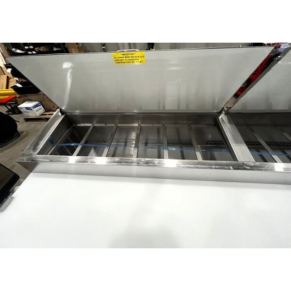 Scratch and Dent Avantco SSPPT-3G 94" 1 Door Refrigerated Pizza Prep Table with 4 Drawers