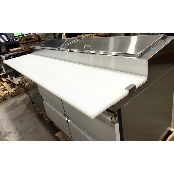 Scratch and Dent Avantco SSPPT-3G 94" 1 Door Refrigerated Pizza Prep Table with 4 Drawers