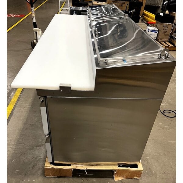 Scratch and Dent Avantco SSPPT-3G 94" 1 Door Refrigerated Pizza Prep Table with 4 Drawers