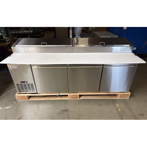 Scratch and Dent Avantco SSPPT-3 94" 3 Door Refrigerated Pizza Prep Table