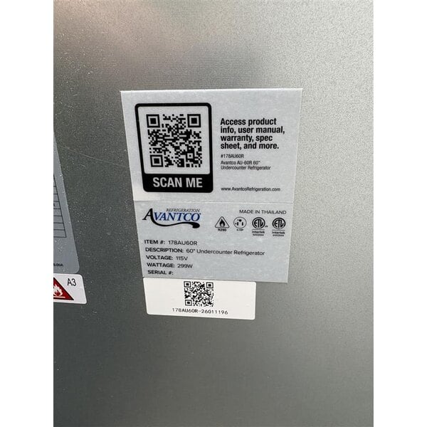 Scratch and Dent Avantco AU-60R 60" Undercounter Refrigerator