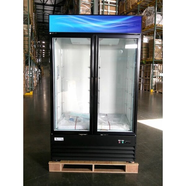 Scratch and Dent Avantco GDC-40-HC 48" Black Swing Glass Door Merchandiser Refrigerator with LED Lighting