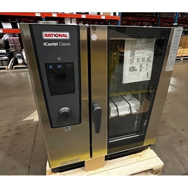 Scratch and Dent Rational iCombi Classic 10 Pan Half-Size Electric Combi Oven with Stand and Ventless Condensation Hood - 18.9kW