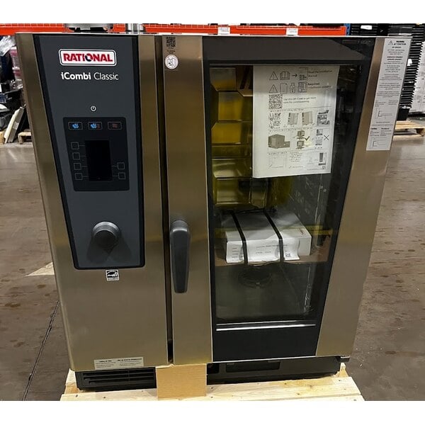 Scratch and Dent Rational iCombi Classic 10 Pan Half-Size Electric Combi Oven with Stand and Ventless Condensation Hood - 18.9kW