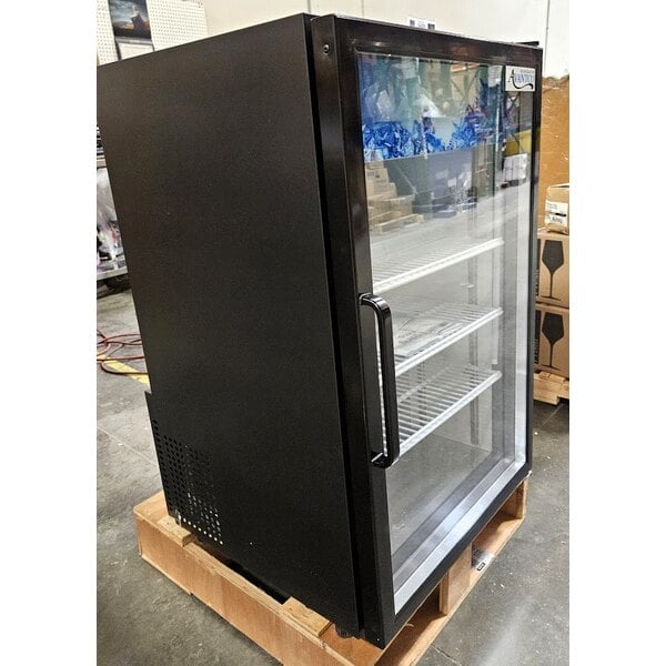 Scratch and Dent Avantco CRM-7-HC Black Countertop Display Refrigerator with Swing Door - 4.1 Cu. Ft.