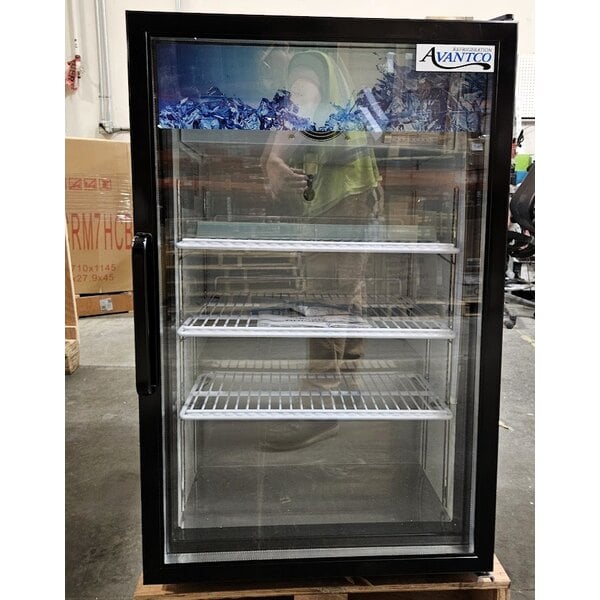 Scratch and Dent Avantco CRM-7-HC Black Countertop Display Refrigerator with Swing Door - 4.1 Cu. Ft.