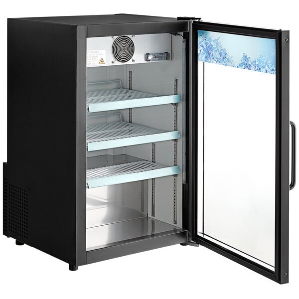 Scratch and Dent Avantco CRM-7-HC Black Countertop Display Refrigerator with Swing Door - 4.1 Cu. Ft.