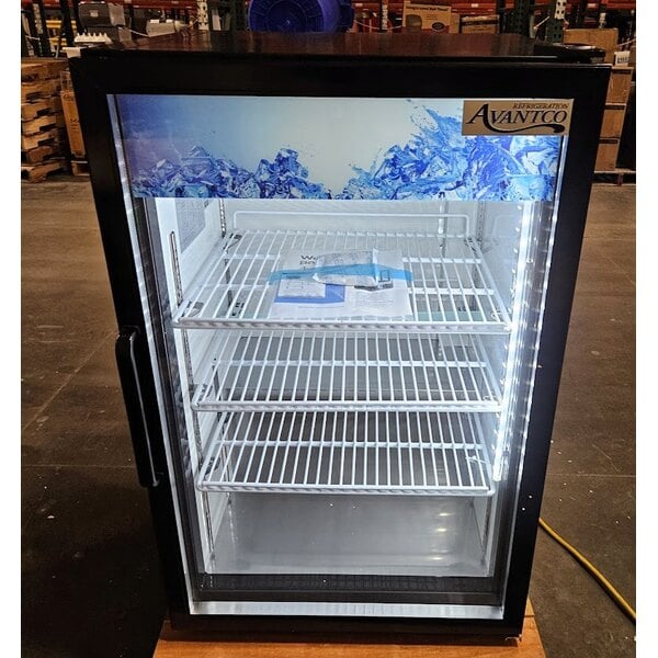 Scratch and Dent Avantco CRM-7-HC Black Countertop Display Refrigerator with Swing Door - 4.1 Cu. Ft.