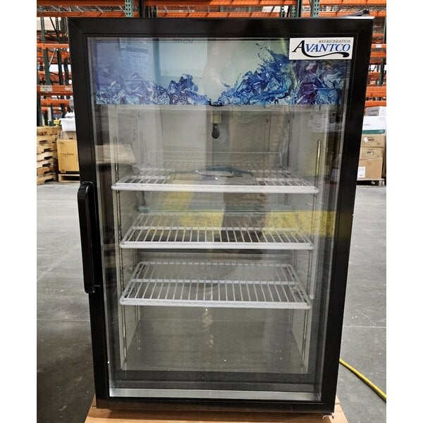 Scratch and Dent Avantco CRM-7-HC Black Countertop Display Refrigerator with Swing Door - 4.1 Cu. Ft.