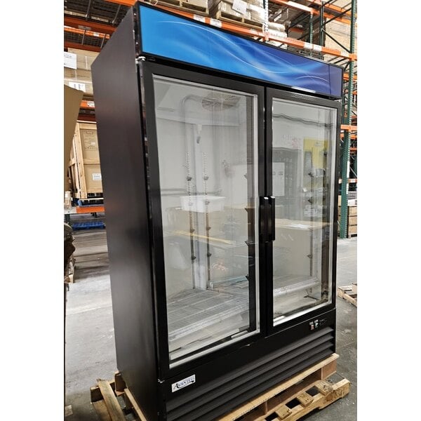 Scratch and Dent Avantco GDC-49-HC 53" Black Swing Glass Door Merchandiser Refrigerator with LED Lighting