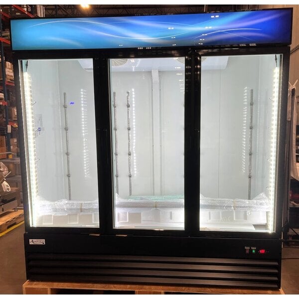 Scratch and Dent Avantco GDC-49F-HC 53" Black Swing Glass Door Merchandiser Freezer with LED Lighting
