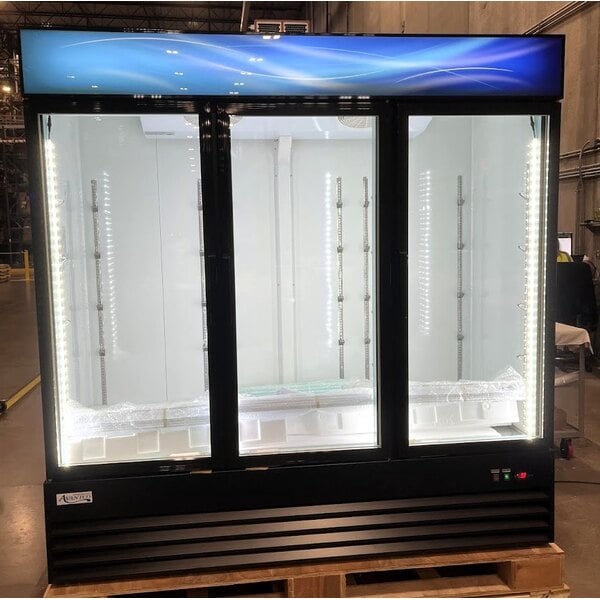 Scratch and Dent Avantco GDC-49F-HC 53" Black Swing Glass Door Merchandiser Freezer with LED Lighting