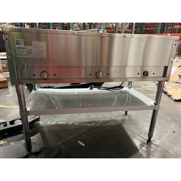 Scratch and Dent ServIt Three Pan Open Well Electric Steam Table with Adjustable Undershelf - 120V, 1500W