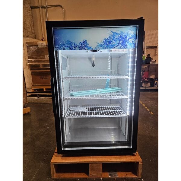 Scratch and Dent Avantco CRM-7-HC Black Countertop Display Refrigerator with Swing Door - 4.1 Cu. Ft.