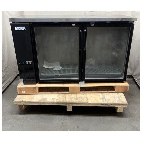 Scratch and Dent Avantco UBB-60G-HC 60" Black Counter Height Narrow Glass Door Back Bar Refrigerator with LED Lighting