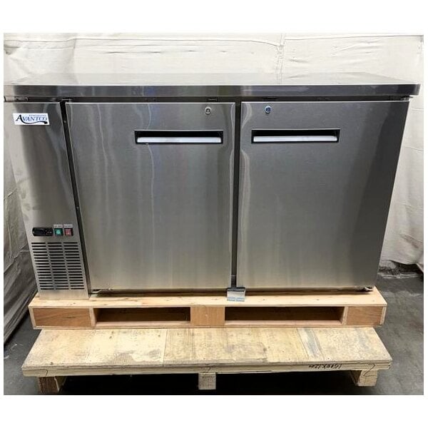 Scratch and Dent Avantco UBB-60-HC-S 60" Stainless Steel Counter Height Narrow Solid Door Back Bar Refrigerator with LED Lighting