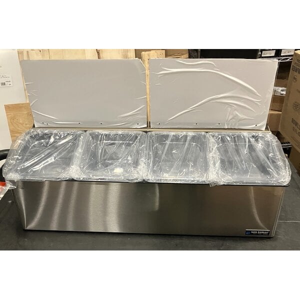 Scratch and Dent San Jamar FP8244FL EZ-Chill 4-Compartment Stainless Steel Condiment Bar