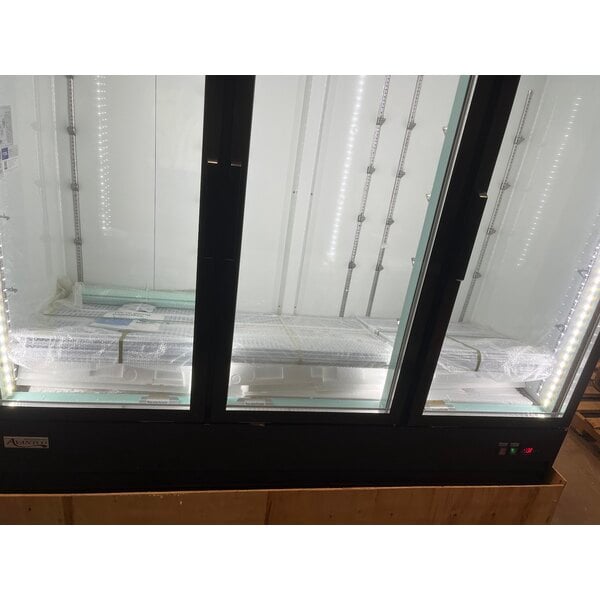 Scratch and Dent Avantco GDC-69-HC 78 1/4" Black Swing Glass Door Merchandiser Refrigerator with LED Lighting