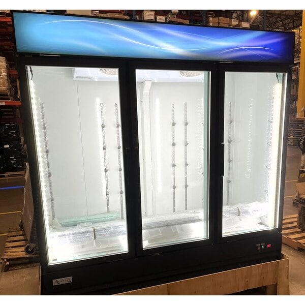 Scratch and Dent Avantco GDC-69-HC 78 1/4" Black Swing Glass Door Merchandiser Refrigerator with LED Lighting