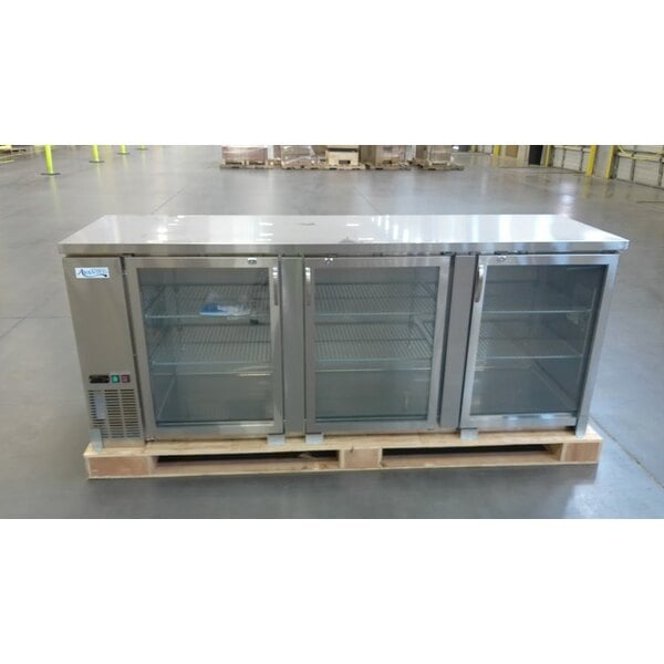Scratch and Dent Avantco UBB-4G-HC 90" Stainless Steel Counter Height Glass Door Back Bar Refrigerator with LED Lighting