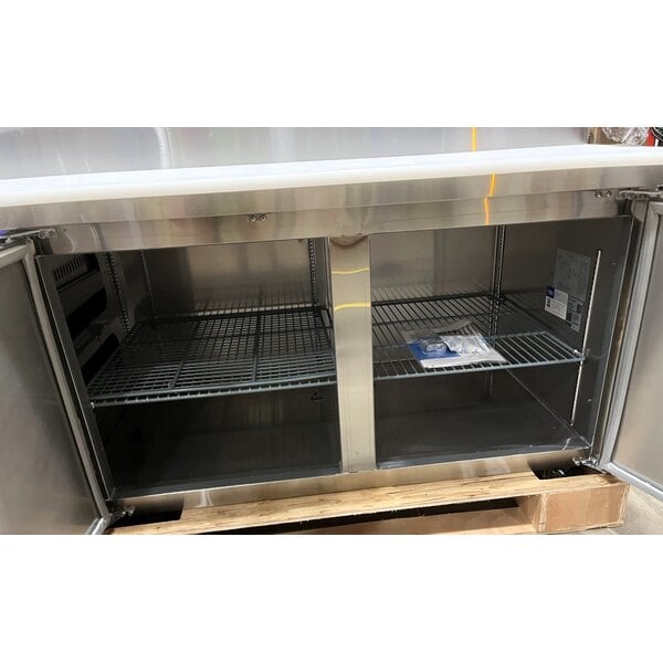 Scratch and Dent Avantco SSPPT-3I 94" 2 Door Refrigerated Pizza Prep Table with 2 Drawers