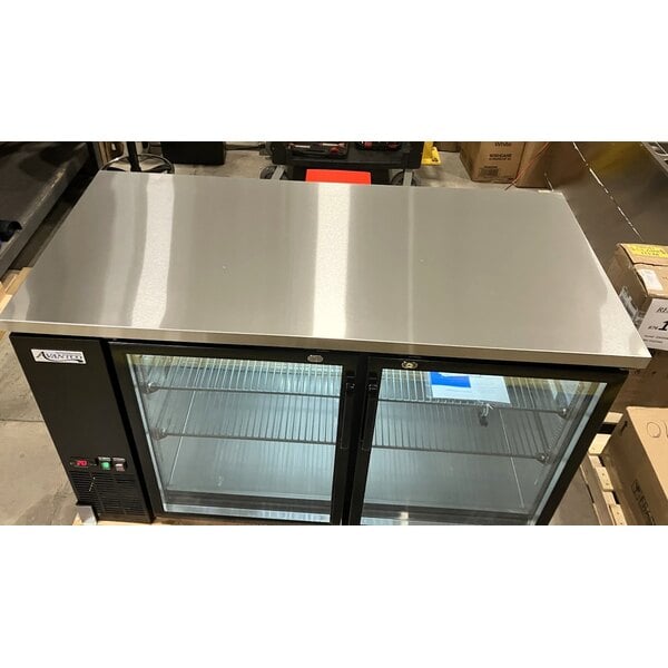 Scratch and Dent Avantco UBB-2G-HC 59" Black Counter Height Glass Door Back Bar Refrigerator with LED Lighting